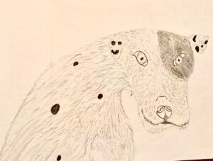 Realistic pencil drawing of dog with spots